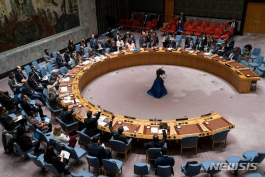 지난달 23일(현지시간) 미국 뉴욕 유엔 본부에서 열린 안전보장이사회 회의 모습.AP 뉴시스