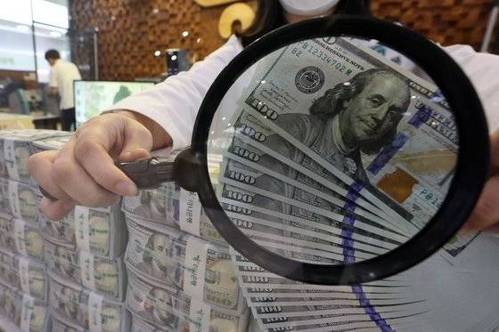 지난달 27일 서울 중구 하나은행 위변조대응센터에서 직원이 달러화를 정리하는 모습. 뉴스1