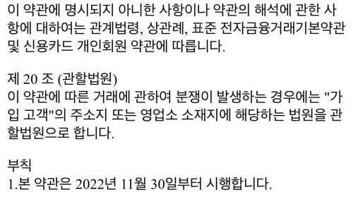 카드 등록 전 표시되는 약관에는 시행 일자를 '2022년 11월 30일'로 명기했다.