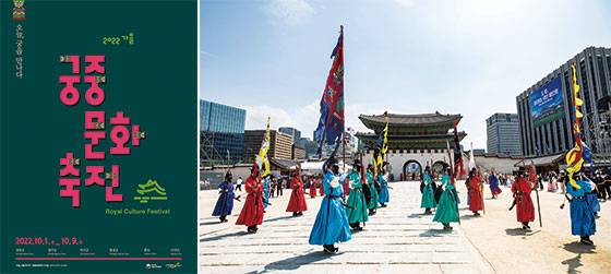 2022 가을 궁중문화축전(사진 문화재청 궁능유적본부), 2022 봄 궁중문화축전 당시 경복궁 수문장 교대의식(사진 한국문화재재단)