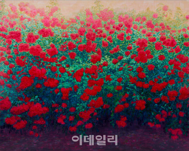김현정 ‘장미빛 검은빛’(2022), 캔버스에 오일, 181.8×227.5㎝(사진=유아트스페이스)