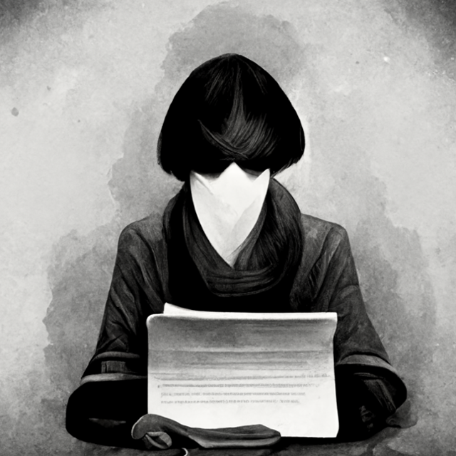 지난 7일 미드저니로 /imagine a news reporter is writing an article이라는 명령어로 제작한 그림. 미드저니 개발사는 기술이 나날이 발전하고 있기에 그림을 외부에 게재할 때는 꼭 제작 날짜를 밝혀달라고 밝혔다. 인물의 얼굴이나 손가락에서 오류가 보인다. 김민호 기자