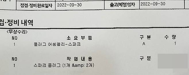 ‘더 뉴 그랜저IG 하이브리드(HEV)’ 모델서비스 점검 내역. 제보자 제공