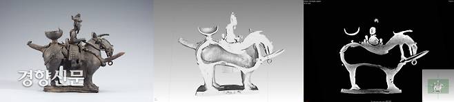 2020년 국립중앙박물관 보존과학부의 CT촬영 결과 액체를 담고 따르는 용기로 제작된 것으로 확인됐다. 박물관측은 그 용기는 주전자로 판단했다.|국립중앙박물관 보존과학부 제공