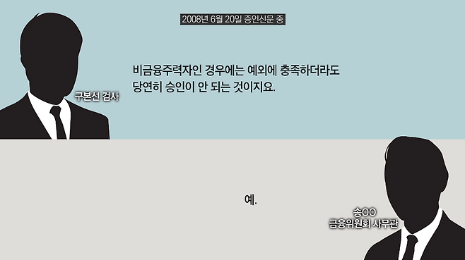 ▲ 2008년 6월 20일 서울중앙지방법원 공판 중 송OO 금융위원회 사무관 증인신문 일부