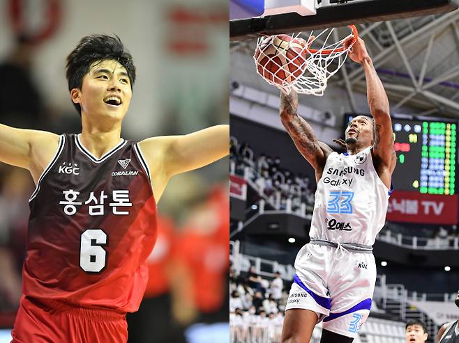 KBL 3연승을 달리는 안양KGC가 서울 삼성을 상대로 창단 첫 개막 4연승을 노린다. 사진은 박지훈(KGC·왼쪽)과 이매뉴얼 테리(삼성). /사진=KBL