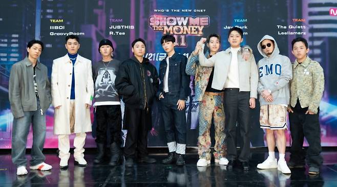 21일 오후 온라인 생중계로 진행된 엠넷 예능 '쇼미더머니 시즌11' 제작발표회에서 출연진이 포즈를 취하고 있다. /사진제공=엠넷 2022.10.21 /사진=이동훈 기자 photoguy@