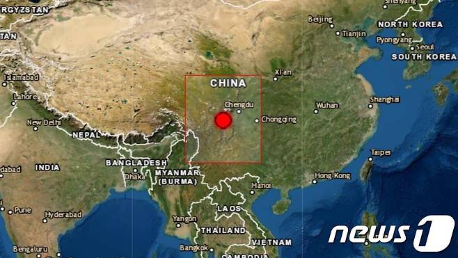 (서울=뉴스1) 정윤영 기자 = 중국 쓰촨성 서북 지역에서 22일 오후 1시 17분(한국시간 오후 2시 17분)에 규모 5.5의 지진이 발생했다. <EMSC 제공>ⓒ 뉴스1