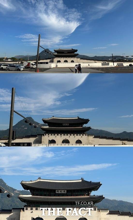 아이폰 14 프로맥스에는 망원, 광각, 표준렌즈 후면 카메라로 탑재됐다. 이에 따라 상황에 따라 여러 각도로 사진을 촬영할 수 있다. 사진은 각각 광각, 표준, 망원으로 촬영한 광화문의 모습. /최문정 기자