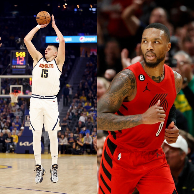 이변을 연출한 덴버의 니콜라 요키치(왼쪽)와 포틀랜드의 데미안 릴라드. 게티 이미지 갈무리