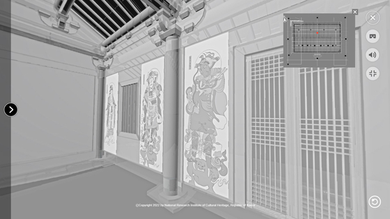 3D로 복원된 조사당 벽화 〈화면출처=문화재청 국립문화재연구원〉