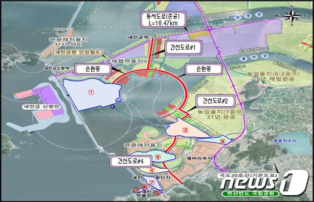 ‘새만금 지역 간 연결도로 건설사업’ 위치도.(전북도 제공)2022.10.26/뉴스1