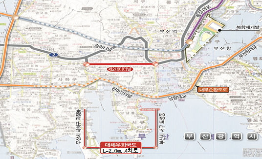 부산 제2대티터널 노선도./제공=부산시