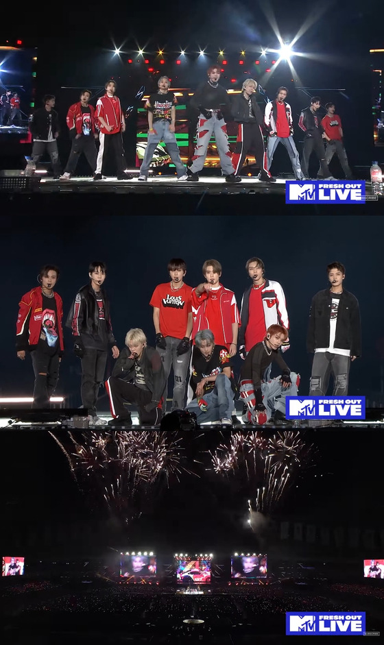 미국 'MTV Fresh Out Live'를 통해 공개된 NCT 127 '질주' 잠실 주경기장 콘서트 무대  〈사진=SM엔터테인먼트〉