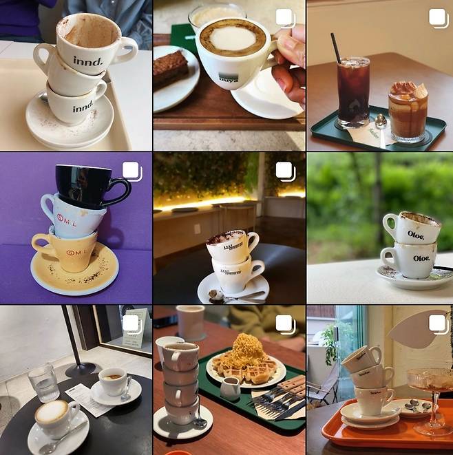 에스프레소 바의 인기는 개성과 재미를 추구하는 MZ세대의 ‘인증’ 문화와 만나 하나의 놀이로 자리매김하게 됐다. 해시태그 에스프레소탑쌓기로 검색한 이미지. 인스타그램 갈무리