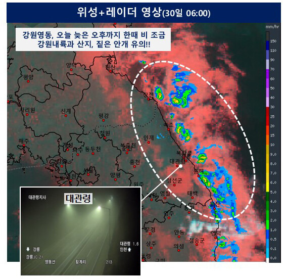 강원 영동지역 안개 현황. 강원기상청 제공