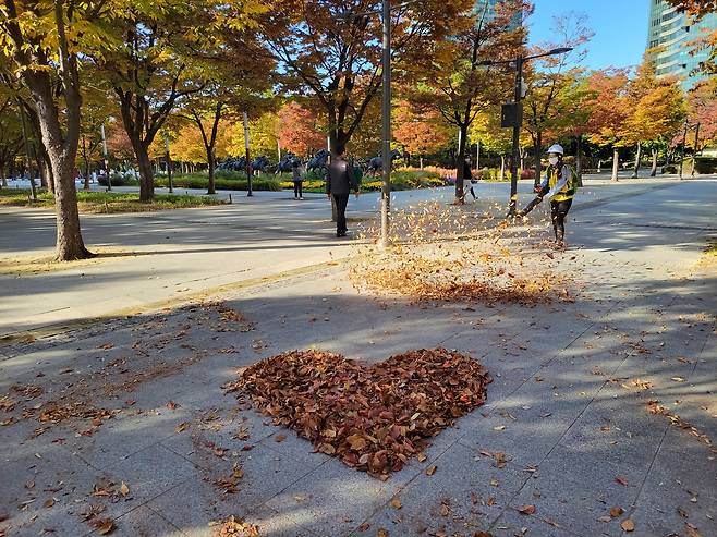 친환경 장비로 낙엽 청소하는 모습(서울시 제공).