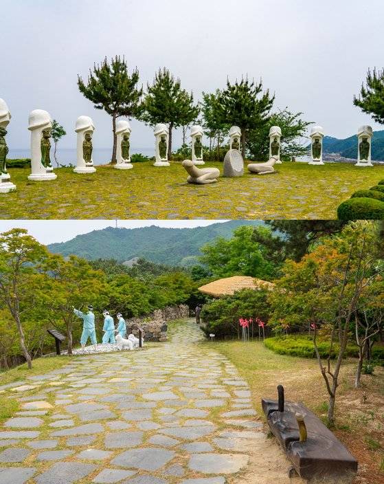 삼척 해신당공원에서 가면 갖가지 모양의 남근 조형물을 만날 수 있다. 남근 모양의 십이지상도 있고, 남근 조형물을 단 벤치도 있다. 백종현 기자