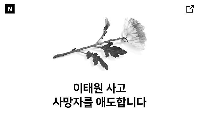 네이버 이태원 사고 추모 페이지. 사진 네이버