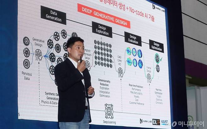 강남우 나니아랩스 대표가 14일 서울 강남구 코엑스에서 열린 국회수소경제포럼이 주최하고 머니투데이와 코엑스(COEX)가 공동 주관하는 '그린비즈니스위크 2022(GBW 2022)' K-테크 스타트업 왕중왕전에서 IR 발표를 하고 있다. /사진=김휘선 기자 hwijpg@