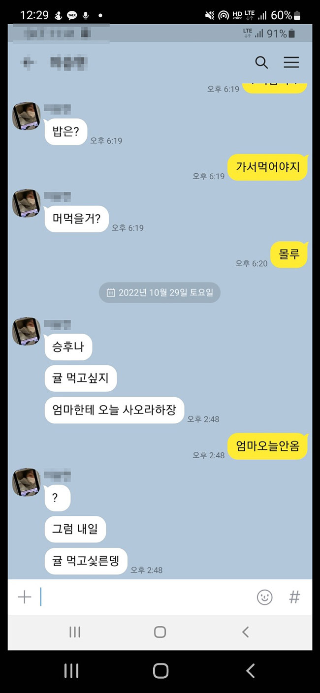 ‘이태원 핼러윈 참사’로 숨진 이모(여·24) 씨가 지난 29일 오후 2시쯤 친오빠에게 “귤 먹고 싶다”는 메시지를 보냈다. 이 씨 친오빠 제공