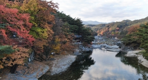 1일 경남 거창군 위천면 수승대에 오색 단풍. 거창군 제공