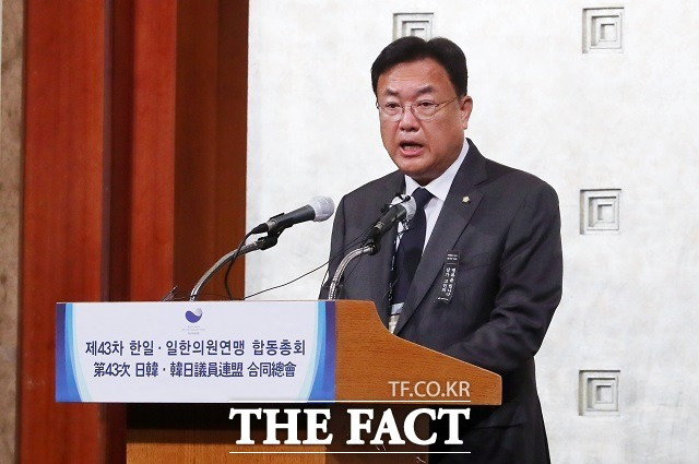 정진석 국민의힘 비상대책위원장은 3일 '한일의원연맹 합동총회 개회식'에서 "북한은 한국과 일본을 동시에 겨냥하고 있다"며 "한일 양국의 안보협력이 절실하게 요청되고 있다"고 밝혔다. /뉴시스