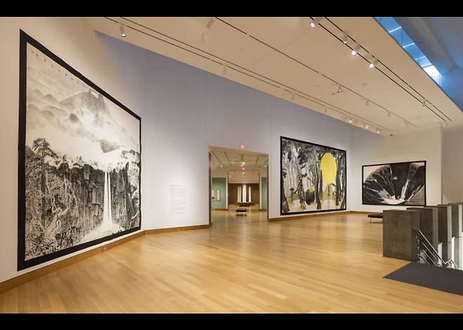 An installation view shows "Park Dae Sung: Ink Reimagined," which opened on Sept. 24 at Hood Museum of Art at Dartmouth College in Hanover, New Hampshire. (Hood Museum of Art)