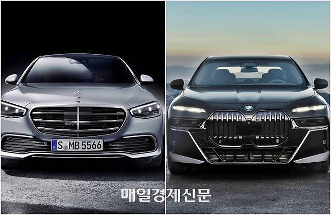 벤츠 S클래스(왼쪽)와 BMW 7시리즈 [사진출처=벤츠, BMW]