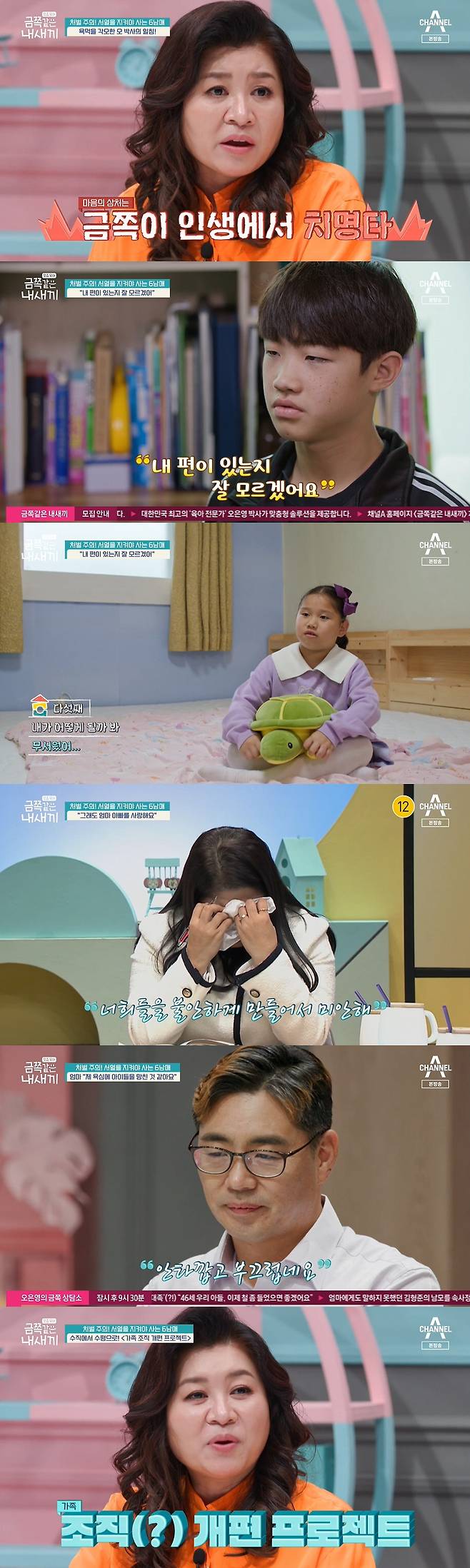 I could not control my anger, so I came up with a gold piece that spits out an extended abuse at home.Channel A, which was broadcast on the 4th, parenting these days - my child like gold, revealed the story of 6Brother and Sister to keep the sequence.In the studio, a couple with three daughters and three sons, 6Brother and Sister, appeared. The mother looked dark, saying that the third child was a big problem.The familys daily life was revealed to the public. Fourth, the third person, who was in the same room, was uncomfortable with her, so she headed to another room and told her mother, My younger brother is uncomfortable. When I make a noise, he comes down and hits me.The mother told the third, Do not create fear in the room. The third was frustrated and tried to go out for a while, but when the mother stopped it, the conflict occurred again.The third person who entered the room could not bear the anger, such as hitting the bed with his hand. Mother explained in the studio, I fought with my friend and threw the school desk chair against the wall, and the school called me.The mother again tried to talk to the third, but the third said, My mothers tone is strange. She is angry with her mother. She said, I can not control my emotions.After the conversation was over, I had an abuse alone, such as XX like XX.Mother told Doctorate, (Third) she didnt take it well when my tone was different.It is better to talk to adolescent children when they are in a bad mood, he said. You have to distinguish between middle-school second-year syndrome and hostile rebellion disorder.Hostile Disobedience Disorder refers to the frequent, uncontrolled, and intense levels of rebellion that affect daily life. Unlike natural puberty, this case requires treatment. It does not seem so yet.But if the family relationship does not improve, it will become serious. As soon as the mother saw the third child, who returned home a little later than the scheduled time, she announced that she would be grounded for two weeks.As soon as he saw the scene, Doctorate said, Mother is one-sided. When the rules are for the parents, the children are unfair. The rules must be decided by the Familys discussion, and so are the penalties.When you are well protected, praise and praise are also necessary. The message the son sent to his friends included It looks like Mother Father X, Eat XX. I was late because I kept my curfew at 7 oclock and I like my other mother Father.When Mother said, I dont know why I have to listen to this, Doctorate Oh pointed out, Its not a conversation that parents and children will have. Parents and children are not equal.Then the children will bow their heads and respect their parents, he said. As the child grows older, it is difficult to control it with coercive control alone.The three brothers shocking morning routines were also revealed, with a nicotine test in urine to see if they smoked. The mother confessed that she started smoking when the third child was in middle school.The third person wanted to do an inspection once in a while. Oh Doctorate asked, Its a matter of faith and trust. Is it convenient to make these rules? Mother said, The second one was cutting a Taekwondo plate and cutting his hand.I can not do anything if I do not check with my eyes. The sequence is not clear, said Mother, who called 6Brother and Sister. Mother said, If the rules are out of order, there is no good or care.Its like a prison scene in a movie. Its overly controlling and overly coercive. The kids are all intimidated, Oh said cautiously.Third, after fighting with her older sister, she could not bear the anger in the room. Third, she showed her unhappiness to the mother, but the mother was angry that she had crossed the baseline. My father approached the third and said, Why are you still crying?He said, If you raise your voice, do not look at your father. Geum-yi again abused himself in the room and expressed his anger. Eventually, the situation got worse again when his father heard it.The third complained of resentment again, but the father was angry, saying, You cant blame yourself. Is that okay? Dont come in from the house. There were sharp shouts and the children were terrified in their rooms and couldnt say anything.Doctorate said, I think the third one will be very unfair. My parents try to solve the problem immediately. The conversation between my parents and the third one does not seem to be a conversation.My mother is too demanding and I have to give in to end the conversation. If I say it hard, I do not mind being scolded. The first step in the third change is my parents change, he said.When Im at home, Im annoyed and I want to be alone. My mother had a misunderstanding, but she only listens to one person and tells me her fault, so all the problems are my fault. Im not sure if shes on my side.I have a lot of rules in my house, but I do not think I decided to do well. Regarding my relationship with my father, he said, When I talk to my father, I fight more.The fifth said, My family fights every day and is sad. Im scared of what will happen to me. The sixth said, I hid behind the closet. My big sister told me to cover my ears, but I kept hearing bad sounds.Fifth, Do not fight.The third said, Mom, Father seems to love me less, but I still love my mother, Father. Mother said, I think I ruined my children because of my greed. My father also said, I am ashamed.Jang Young-ran, Hong Hyun-hee and Jeong Hyeong-don also shed tears.Oh Doctorate said, The child did not close the door to the heart, and gave the Family reorganization project a golden prescription, so that the families could have time to talk comfortably to each other horizontally.Since then, everyone has made efforts to improve their relationship by talking to each other through emoticons and exchanging non-face-to-face penpals. The mother could not hide her smile when she said, I will try to be careful with my family in the future.Third, he apologized to his sisters and sisters, saying, Ive been sorry for the time being.