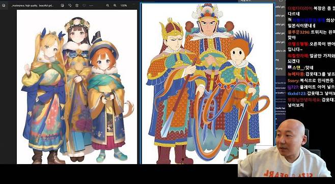 인기 만화가인 주호민 작가가 노벨 AI에 자신의 대표작인 '신과 함께' 표지를 입력한 결과물을 보고 있다. /유튜브 캡처