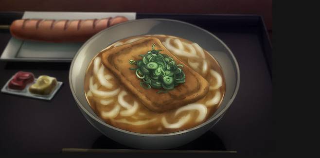 악마화된 덴지가 인간의 모습으로 돌아온 뒤 휴게소에서 우동과 소시지를 주문한 모습.(사진=체인소맨)