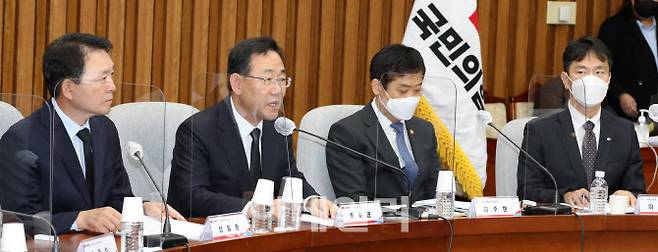 주호영 국민의힘 원내대표가 6일 서울 여의도 국회에서 열린 ‘민생금융점검 당정협의회’에서 발언하고 있다.(사진=방인권 기자)