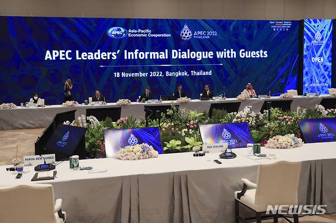 [방콕=AP/뉴시스]태국 방콕에서 열린 아시아태평양경제협력체(APEC) 정상회의. 2022.11.18.