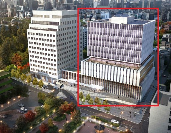 2023년 4월 개관하는 '서울창업허브 스케일업센터' 조감도. 오른쪽 건물의 1, 2층을 활용해 스타트업의 성장을 돕게 된다. 서울시 제공