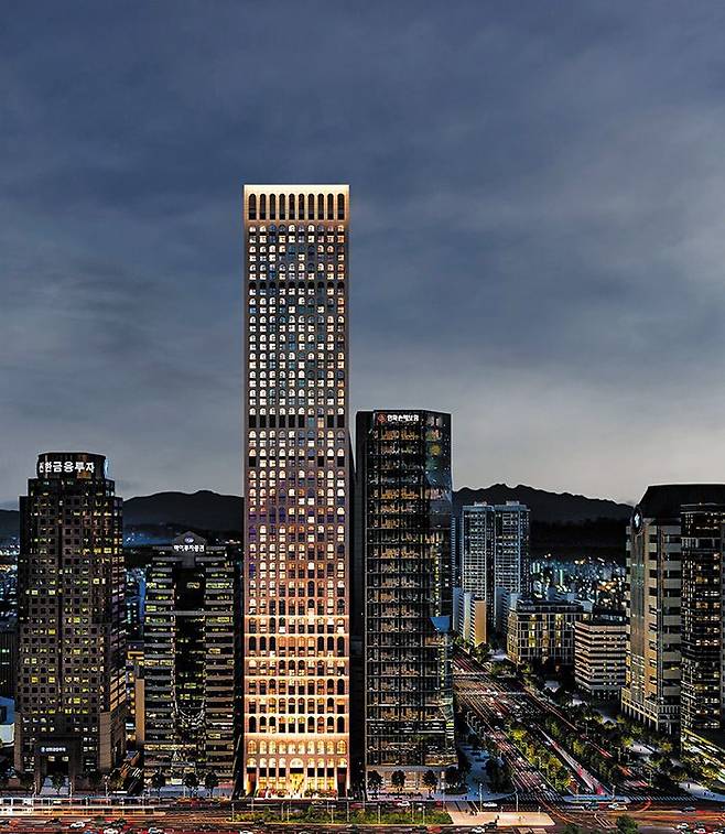 서울 영등포구 여의도동에 들어서는 '앙사나 레지던스 여의도 서울'의 준공 후 모습. 서울에서 여섯째로 높은 249.9m 높이로 지어져 여의도의 스카이라인을 바꿔놓을 예정이다. /현대엔지니어링