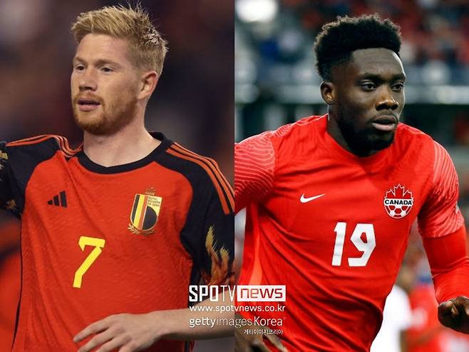 ▲ 벨기에 대표 선수 케빈 데 브라위너(왼쪽)와 캐나다 대표 선수 알폰소 데이비스.