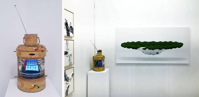 백남준 작가의 미디어 작품 LAMP와 양종용 작가 150호 국수그릇 이끼 (자료제공 스튜디오끼)
