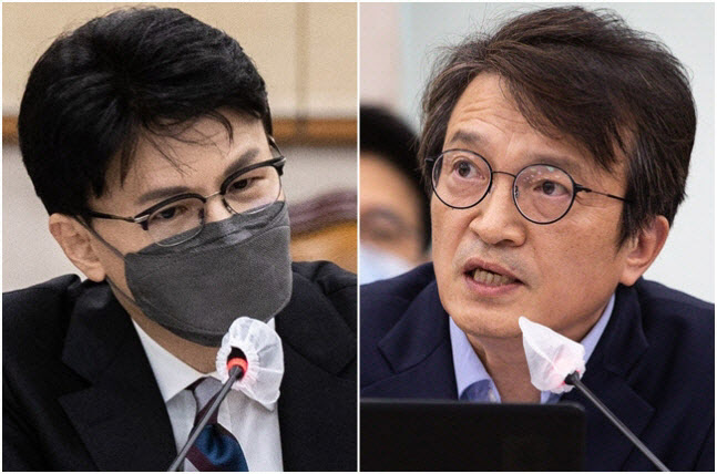 한동훈 법무부 장관(왼쪽)과 김의겸 더불어민주당 의원(사진=뉴스1)