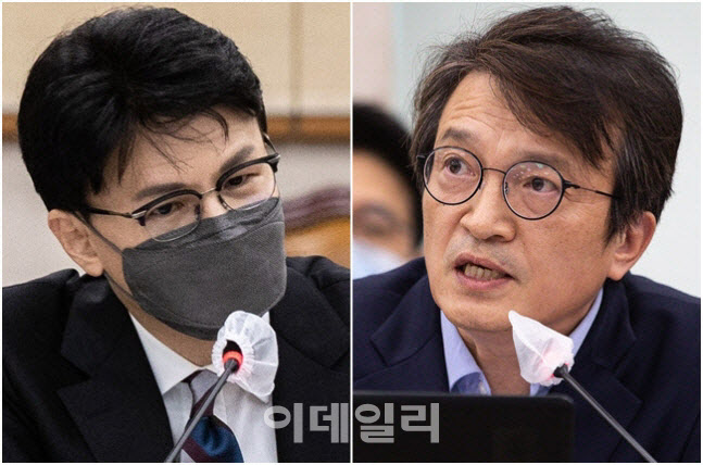 한동훈(왼쪽) 법무부 장관과 김의겸 민주당 의원. (사진= 이데일리 DB)