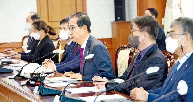 < 규제개혁위원회 개최 > 한덕수 국무총리(왼쪽 네 번째)가 25일 정부서울청사에서 규제개혁위원회를 주재하고 있다. 한 총리는 “경제 한파를 누그러뜨리고 미래 성장의 돌파구를 열기 위해서는 과감한 규제 혁신으로 민간 활력을 높이는 것이 중요하다”고 강조했다. /연합뉴스