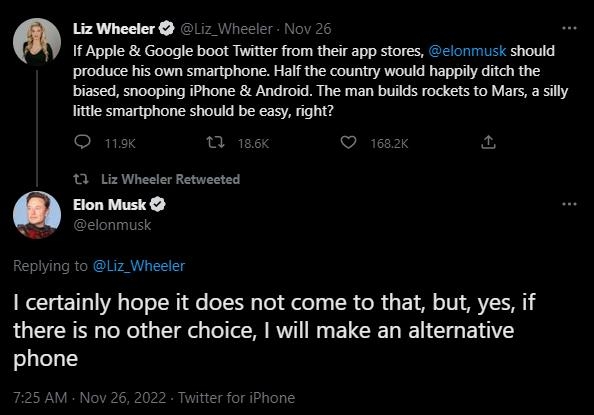 머스크 "대안 폰 만들 것" [트위터 캡처. 재판매 및 DB 금지]