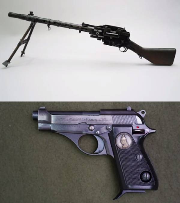마드센 경기관총(Madsen M1937) 중국 면허생산품(위)/이라크 타리크 권총(Tariq Pistol) (아래)