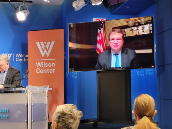 Edgard Kagan, senior director for East Asia and Oceania at the U.S. National Security Council, speaks at a forum hosted by the Woodrow Wilson Center in Washington D.C. on Tuesday. [YONHAP]