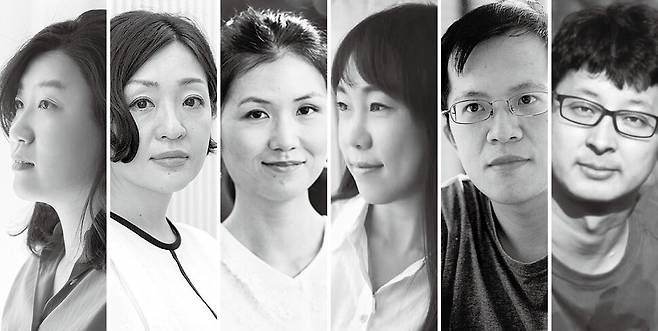 왼쪽부터 정세랑, 일본의 무라타 사야카, 홍콩의 홍라이추, 중국의 하오징팡, 대만의 롄밍웨이, 티베트의 라샴자 작가. 문학동네 제공
