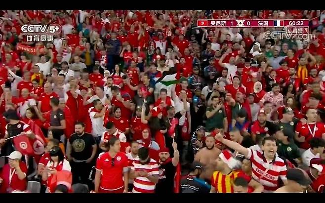 11월30일 열린 월드컵 튀니지-프랑스전의 CCTV중계화면  [CCTV캡처.재판매 및 DB금지]