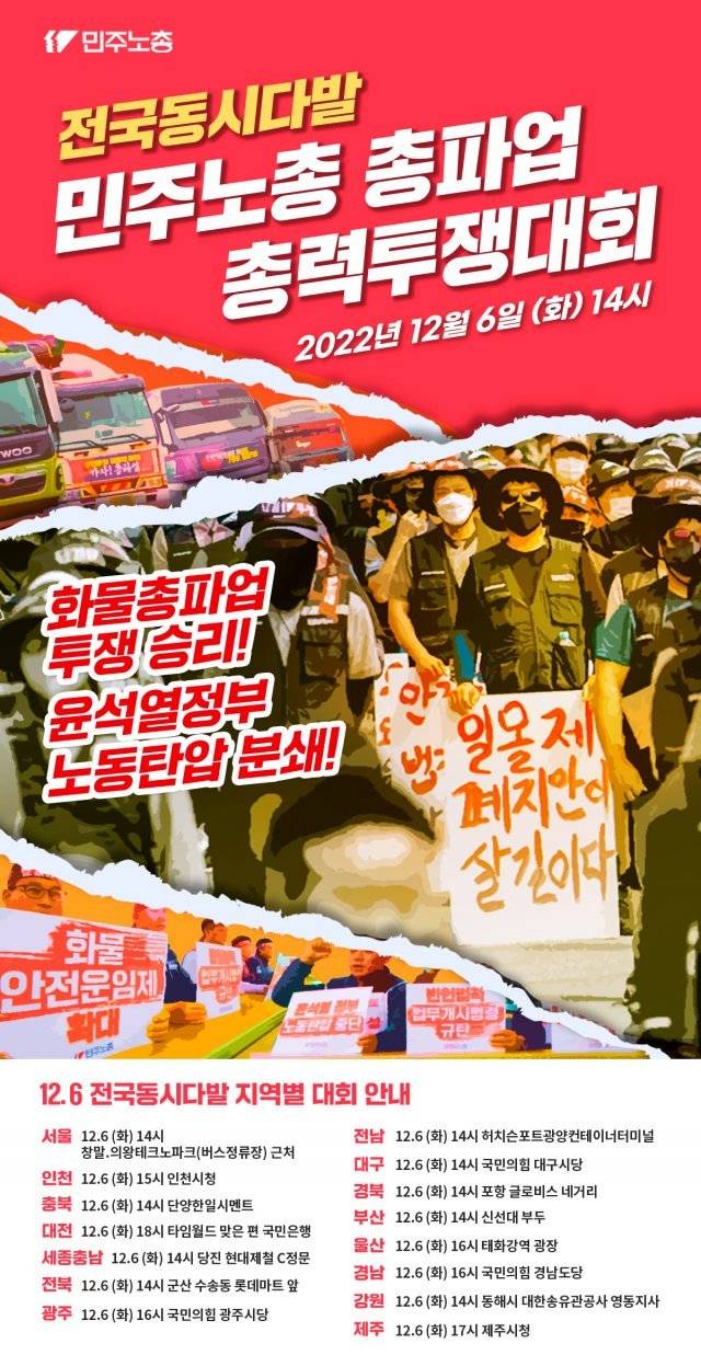 12월6일 예고된 전국동시다발 민주노총 총파업 총력투쟁대회 안내 포스터. 민주노총 홈페이지.