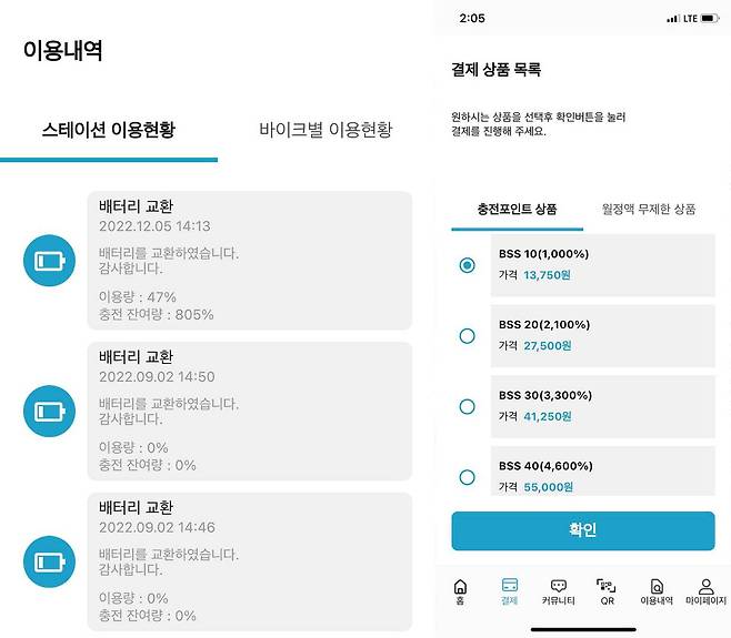 D-스테이션 앱으로 배터리 교환 정보를 확인할 수 있으며, 선불형 충전도 할 수 있다. 출처=IT동아