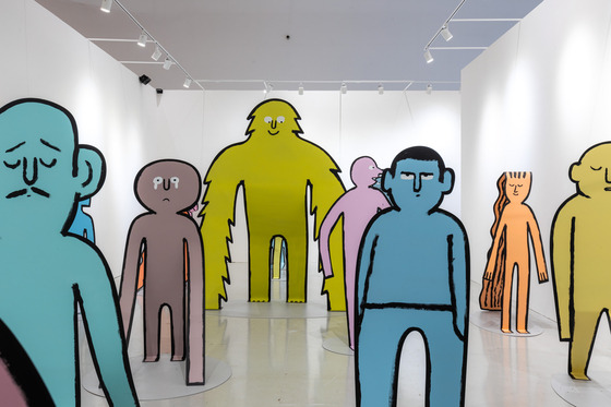 An installation view of "Then, There," a retrospective by Jean Jullien [JEAN JULLIEN]