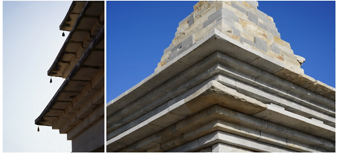 왼쪽부터 미륵사지 동탑, 서탑 / 사진 = 정윤지 여행+ 기자